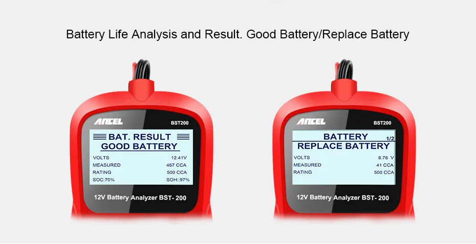 ANCEL BST200 тестер аккумуляторной батареи автомобиля многоязычный 12 В 1100CCA аккумуляторная система обнаружения автомобильной аккумуляторной батареи диагностический инструмент