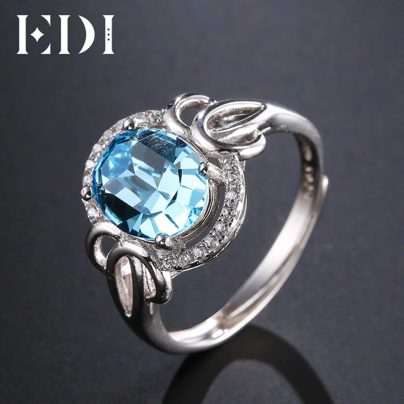 

EDI Luxury 3ct Blue Topaz Ring Solid Genuine 100% 925 Sterling Silver Fine Jewelry Best Gift For Women