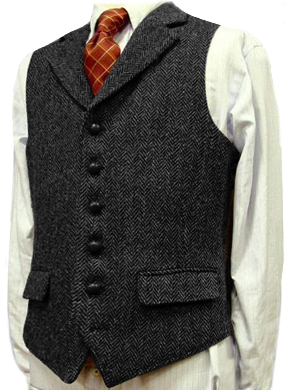 Mens Suit Vest Lapel V Neck Wool Herringbone Waistcoat Casual Formal Business Groomman For Wedding Green/Black/Brown/Green/Grey dress vests