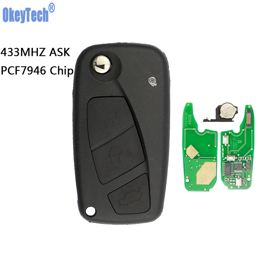 OkeyTech флип дистанционный ключ автомобиля 433 МГц с PCF7946 чип Uncut Blade для Fiat Punto Ducato Stilo, Panda центральный для peugeot Bipper
