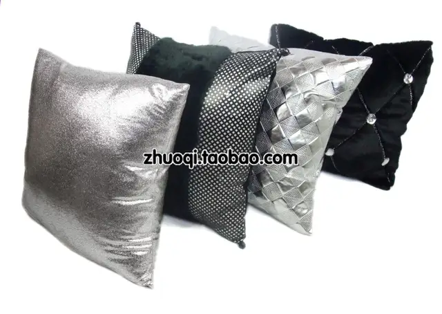 Fashion Pu Leather Cushion Cover Modern Bling Black Silver All Match Fashion Pu Leather Cushion Cover Modern Bling Black Silver All Match Decorative Pillows Sofa Luxury