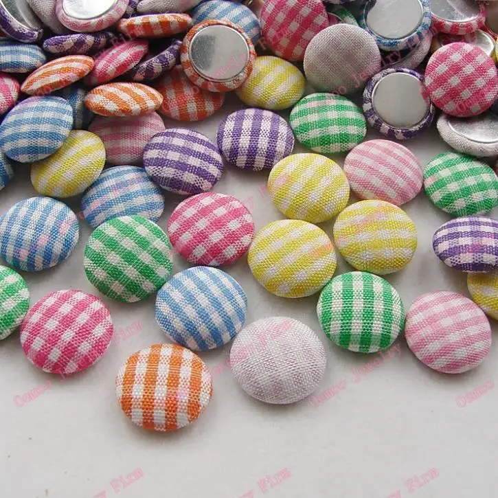 100pcs font b tartan b font cloth button Mixed color check fabric covered button round 16mm