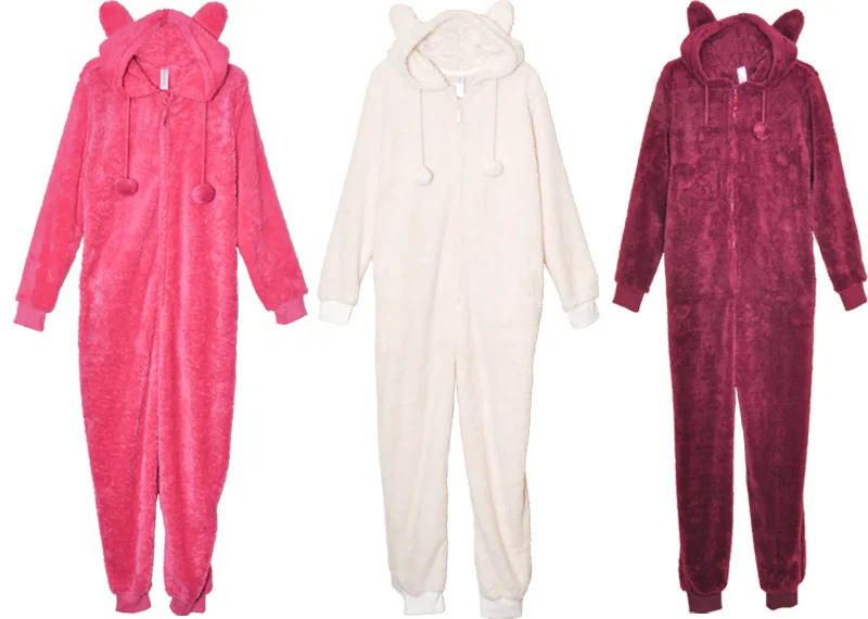 JUICE MATE Plus Size Hooded Kigurumi Overall Onesie With Animal Ears Fluffy Snuggle Fleece Winter Warm Pajama Onesie For Women (4)