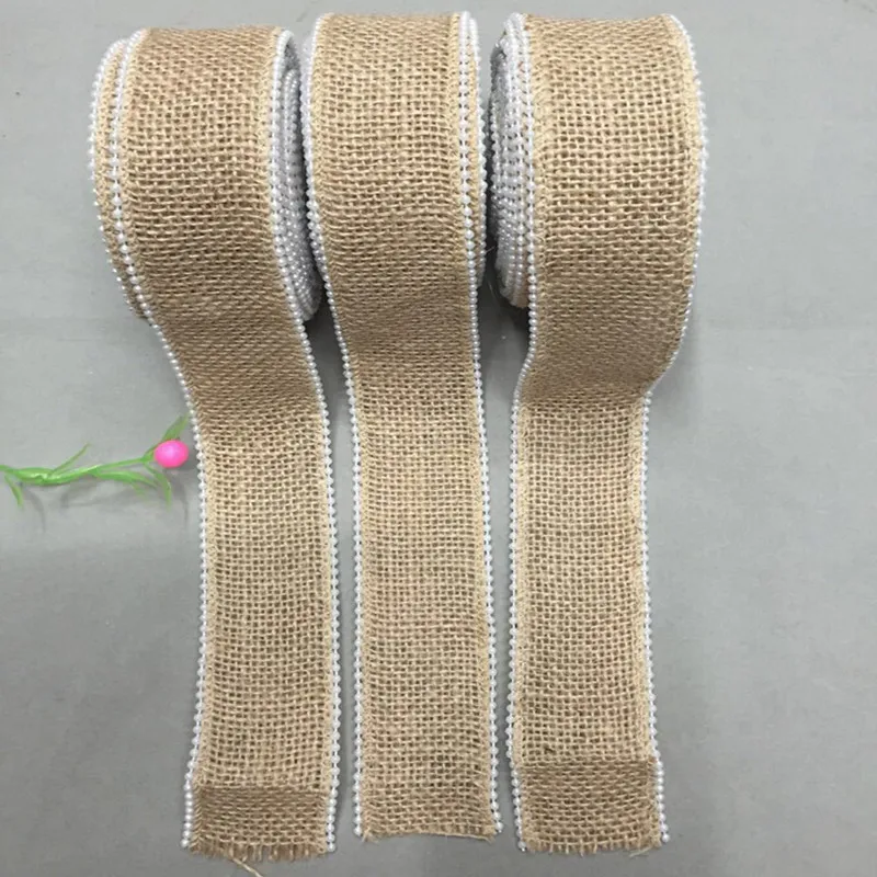 4CM Natural cotton and jute lace hessian burlap pearl linen strip vintage handmade Kindergarten Christmas  diy party decoration  (4)