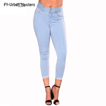 

Denim Women Fashion Plus Size cuffs jeans Stretch Slim Denim Skinny Jeans Pants Hole High Waist Comfortable jeans 2XL~7XL