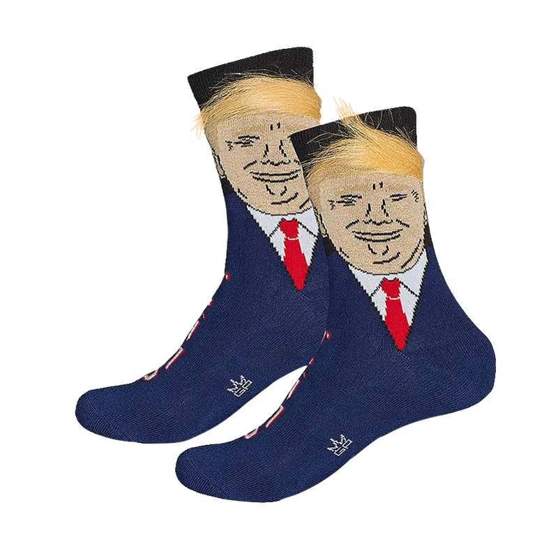 

1 Pair President Donald Trump Socks with 3D Fake Hair Crew Socks party supplies Funny Gift