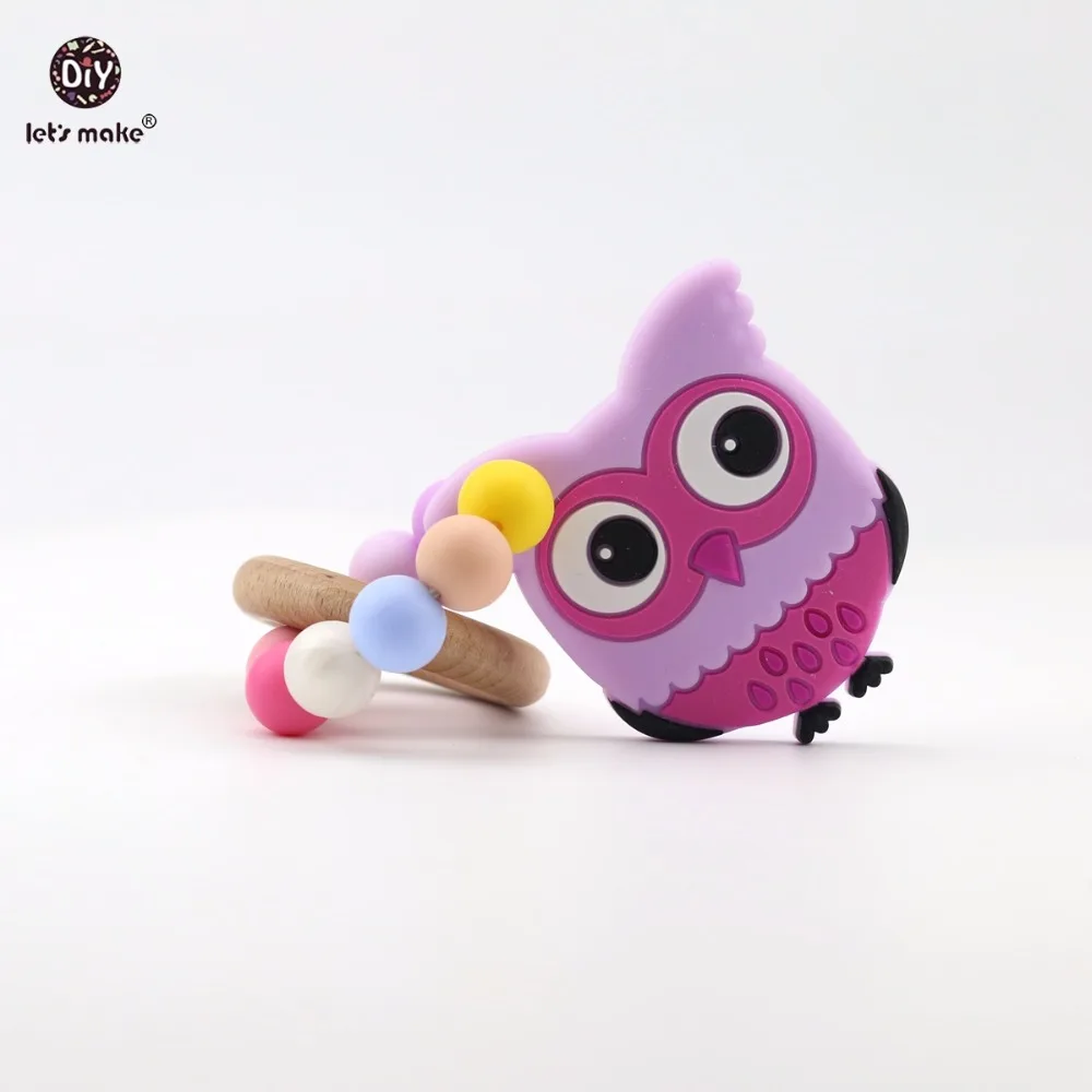 

Let's Make Baby Teething Silicone Cartoon Owl Can Chew Colorful Beads Beech Wooden Ring Trolley Rattle Toys Baby Teether