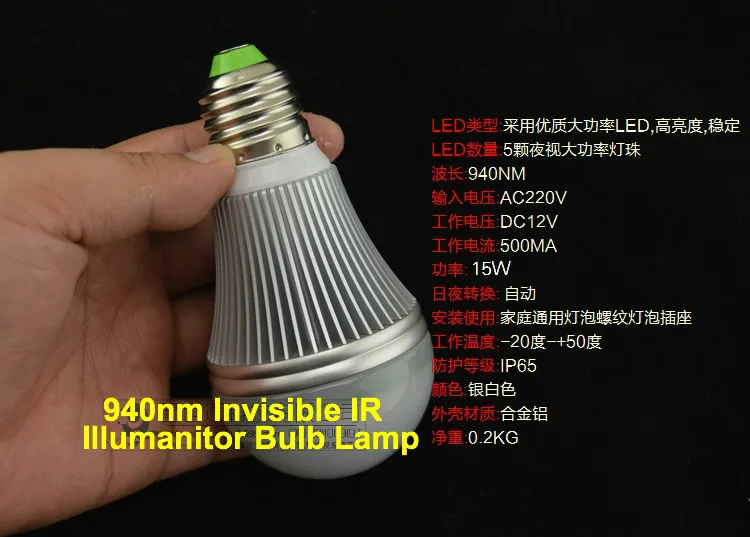 

Lihmsek Bulb Lamp IR Illuminator 940nm No Red exposure to naked eye Infrared CCTV Fill Light Illuminator for Security Cameras