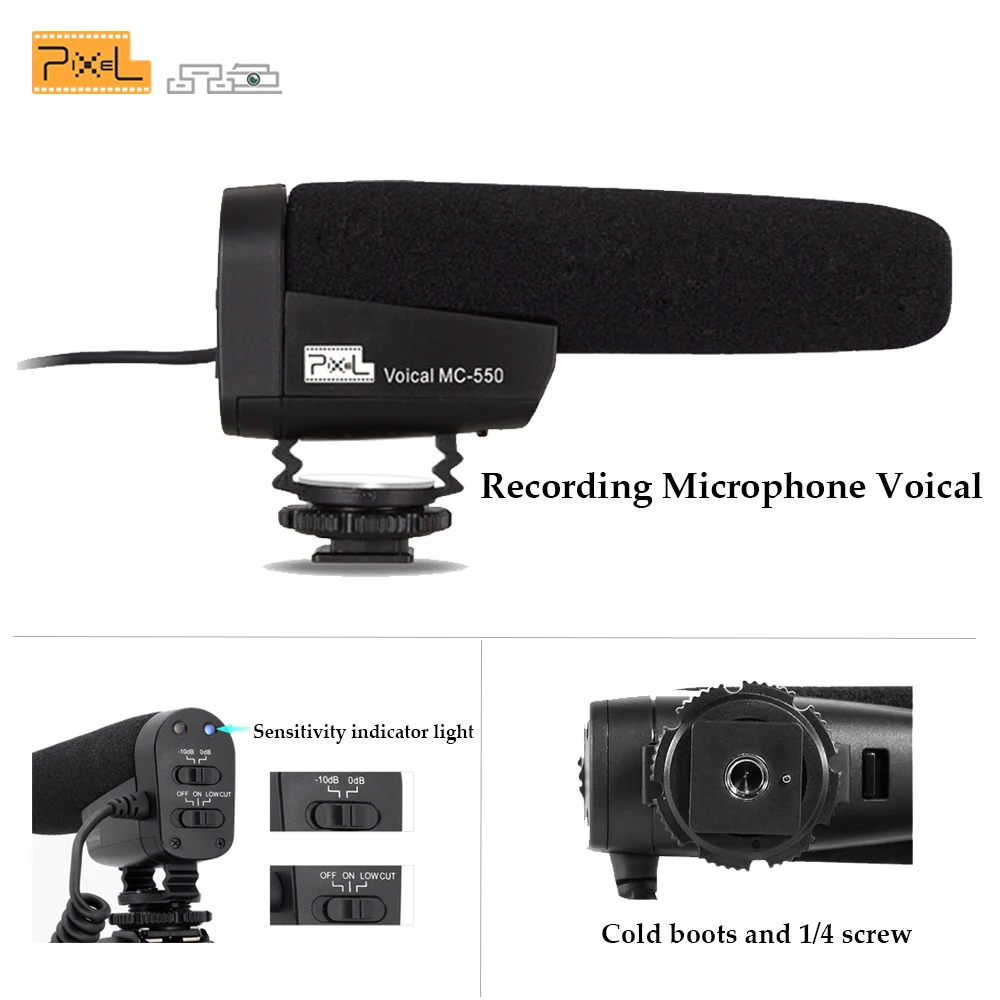 

Pixel Professional MC-550 Photography Interview Microphone for Youtube Vlogging Video Shotgun MIC for Nikon Canon DSLR micropho