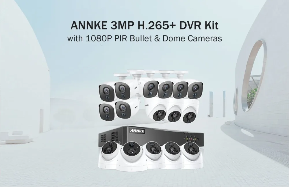 ANNKE 16CH 3MP H.265 + 5in1 видеонаблюдения DVR 8 шт 1080 P купол Камера и 8 шт пуля ПИР обнаружения Камера видеонаблюдения Системы комплект