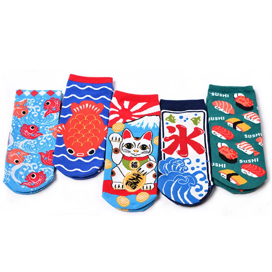 Женские носки с мультяшным рисунком Необычные Носки кота рыбы суши рисунок