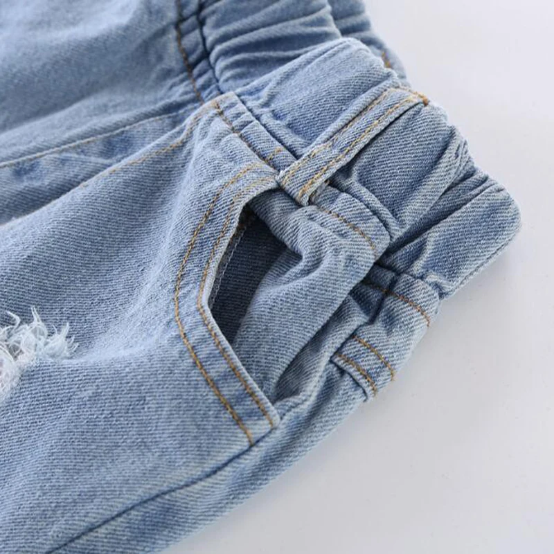 Коллекция года, рваные джинсы для мальчиков, модные брендовые джинсы с большими дырками, однотонные джинсы с эластичной резинкой на талии, тонкие джинсы для маленьких мальчиков, брендовые новые детские джинсовые штаны