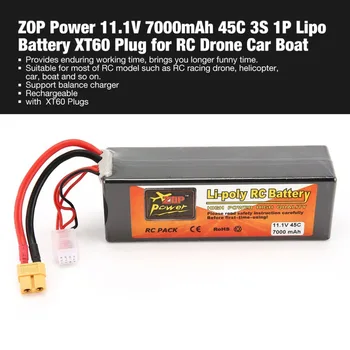 

ZOP Power 11.1V 7000mAh 45C 3S 1P Lipo Battery XT60 Plug Rechargeable for RC Racing Drone Quadcopter Helicopter Car Boat Model