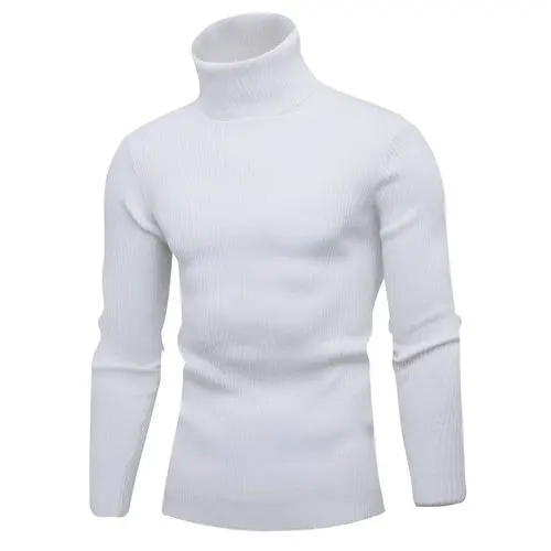 Мужской свитер, водолазка, трикотаж, стиль, модный пуловер, вертикальная полоска, базовый Повседневный свитер - Цвет: Белый