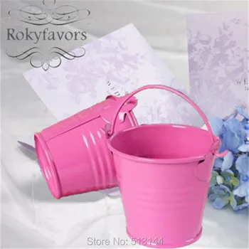 

Free Shipping 100PCS Hot Pink Tin Pails Candy Tin Favors Mini Pail Event Decoration Candy Package Wedding Party Gifts