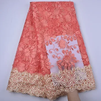 

High Quality African Wedding Nigeria Net Lace Fabric Embroidered French Lace Fabric For Party Dress 5 Yards A1338