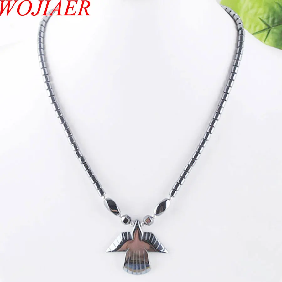 

WOJIAER Black Hematite Gem Stone Beads Pendant Necklace 17 1/2 Inches PBF303