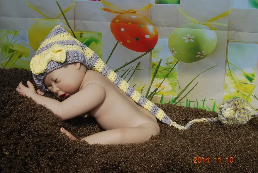 Вязаная крючком Детская светло-желтая полосатая длинная шляпа эльфа для новорожденных 0-6 месяцев Фотография реквизит