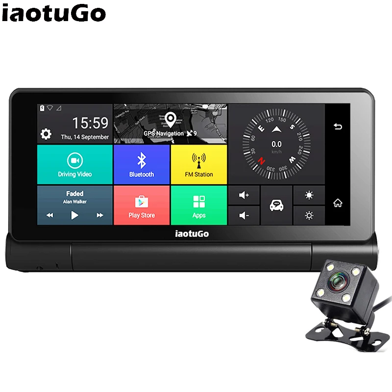 IaotuGo 6,8" Android gps DVR навигатор Android 5,0 4G SIM Слот 1280*480 Bluetooth Wifi AVIN двойная камера рекордер 1080P