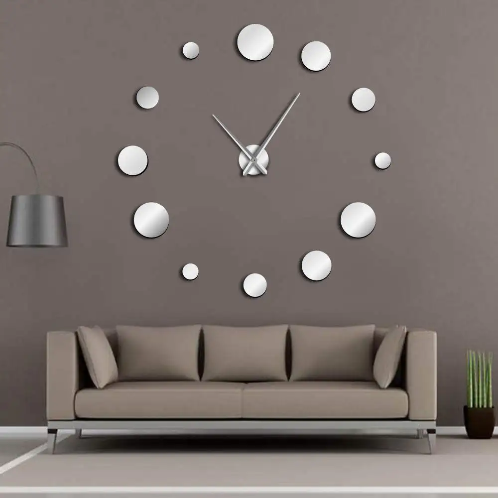 Comprar Reloj redondo De Pared espejo acrílico decoración del hogar DIY diseño Simple sin marco Reloj gigante De Pared Relojes modernos pegatina 3d