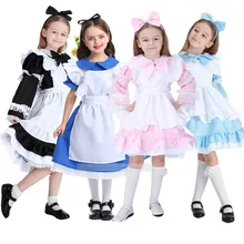 Костюмы на Хэллоуин для маленьких девочек, с рисунком из аниме «Алиса в стране чудес» синие вечерние платье ребенок Сисси Belle горничная Лолита Косплэй костюм