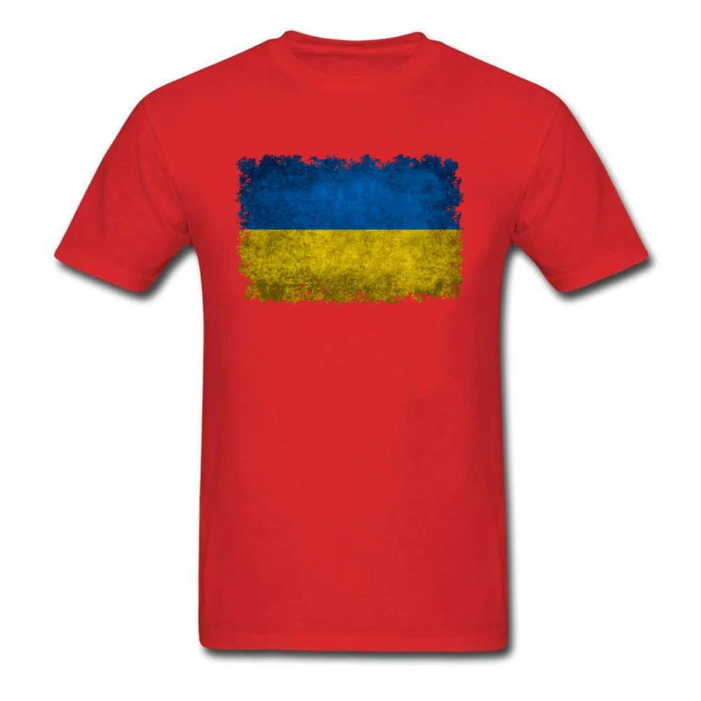 Design Cotton Fabric Top T-shirts for Male Short Sleeve Cool Tops Shirt Coupons April FOOL DAY Round Collar Tee-Shirts Leisure Flag of Ukraine in vintage retro style red