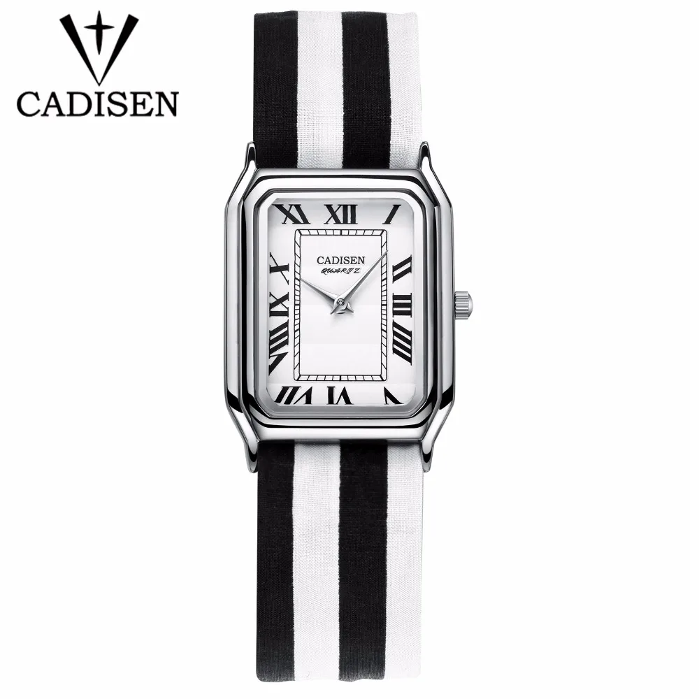 

CADISEN Super Slim stripe Fabric Square Watches Women Brand Luxury Casual Clock Ladies Wrist Watch three strap Relogio Feminino