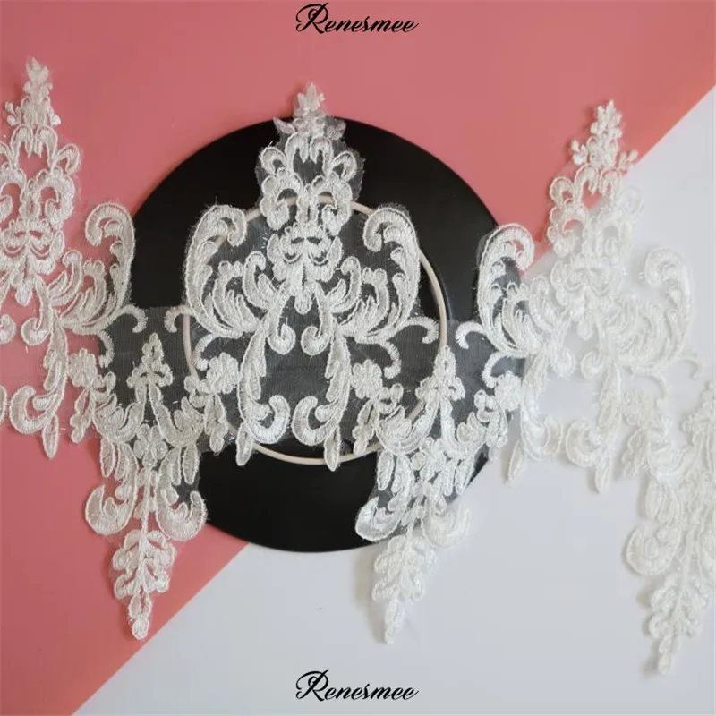 1Yard Glitter Ivory Lace Flower Applique Trim Handmade diy Material Wedding Clothing Timimg 30cm SX294 | Дом и сад