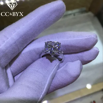 

CC S925 Silver Wedding Rings For Women Unique Heart-Shaped Stone Trendy Jewelry Bridal Engagement Ring Drop Shipping CC744