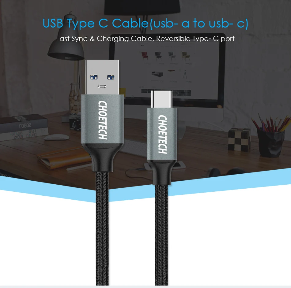 CHOETECH usb type-C кабель type-C 1 м Быстрая зарядка Usb 3,0 кабель для samsung Galaxy S8 USB-C для Xiaomi Mi5 кабели для мобильных телефонов