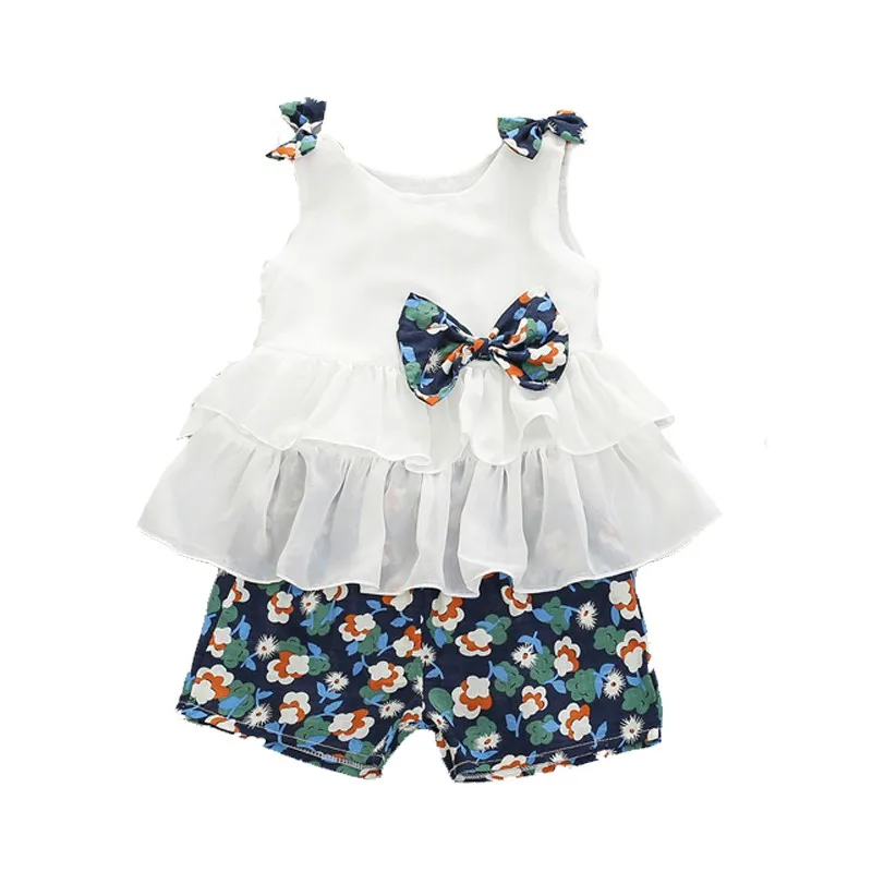 

Baby Clothes Girl Sleeveless Baby Girl Clothes Set Summer White Vest Top+Floral Short Pant+Hat Toddler Clothes Suit