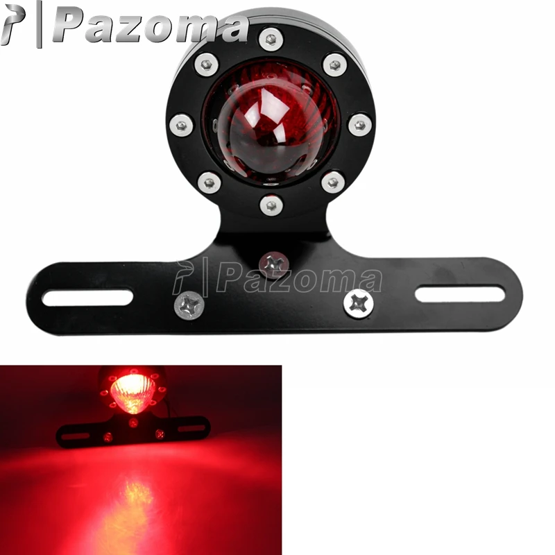 PAZOMA 12V Led Tail Lights Old School Black Motorcycle Flashing Brake