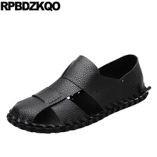 Повседневные Мягкие черные пляжные водонепроницаемые белые мужские сандалии известного бренда на плоской подошве с закрытым носком; кожаные летние коричневые уличные туфли