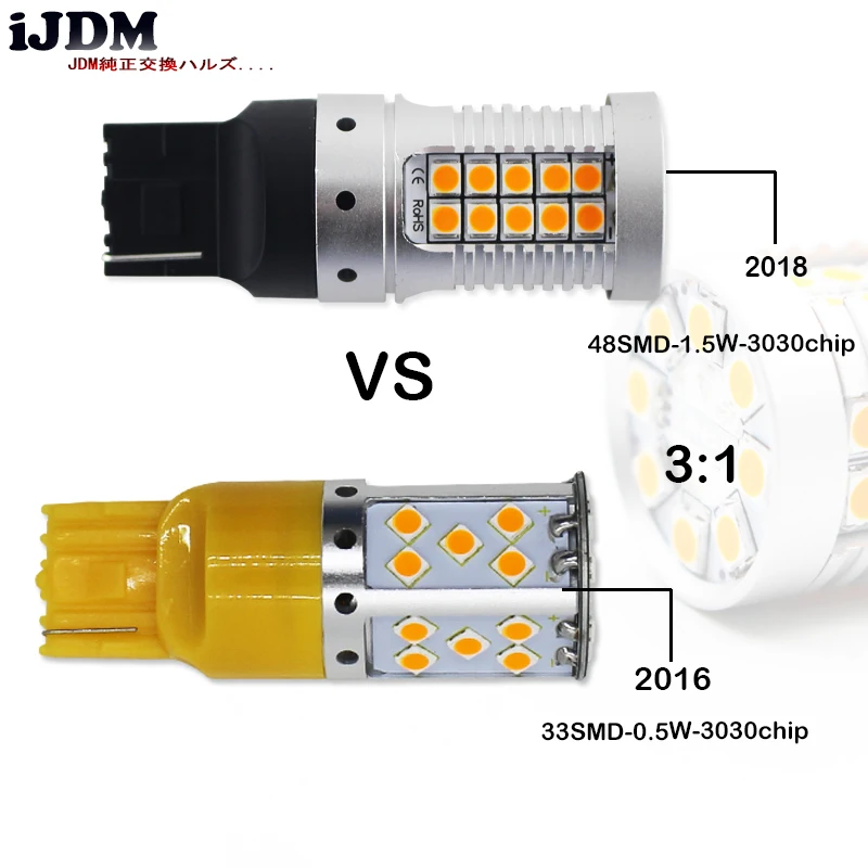Светодиодный фонарь iJDM для автомобиля 7440 светодиодный без Hyper Flash желтый 48 smd 3030 T20