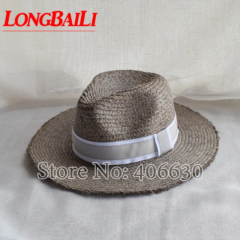 LongBaiLi Летние повседневные 56 см головные уборы с широкими полями Raffia соломенные мягкие фетровые шляпы женские солнцезащитные пляжные шляпы серого цвета SWDS061