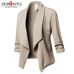 SEBOWEL женские пиджаки для женщин с длинным рукавом плюс размеры 2019 осень весна Дамы Ruched Твердые Блейзер Куртка офиса 5XL 6XL БОЛЬШОЙ пальт
