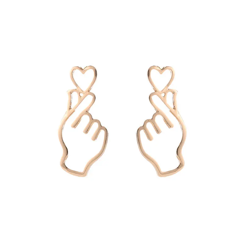 

Cute New Fashion Love Heart Earrings Brinco Hollow Love You Gesture Earrings Korean Style Fashion DROP shipping