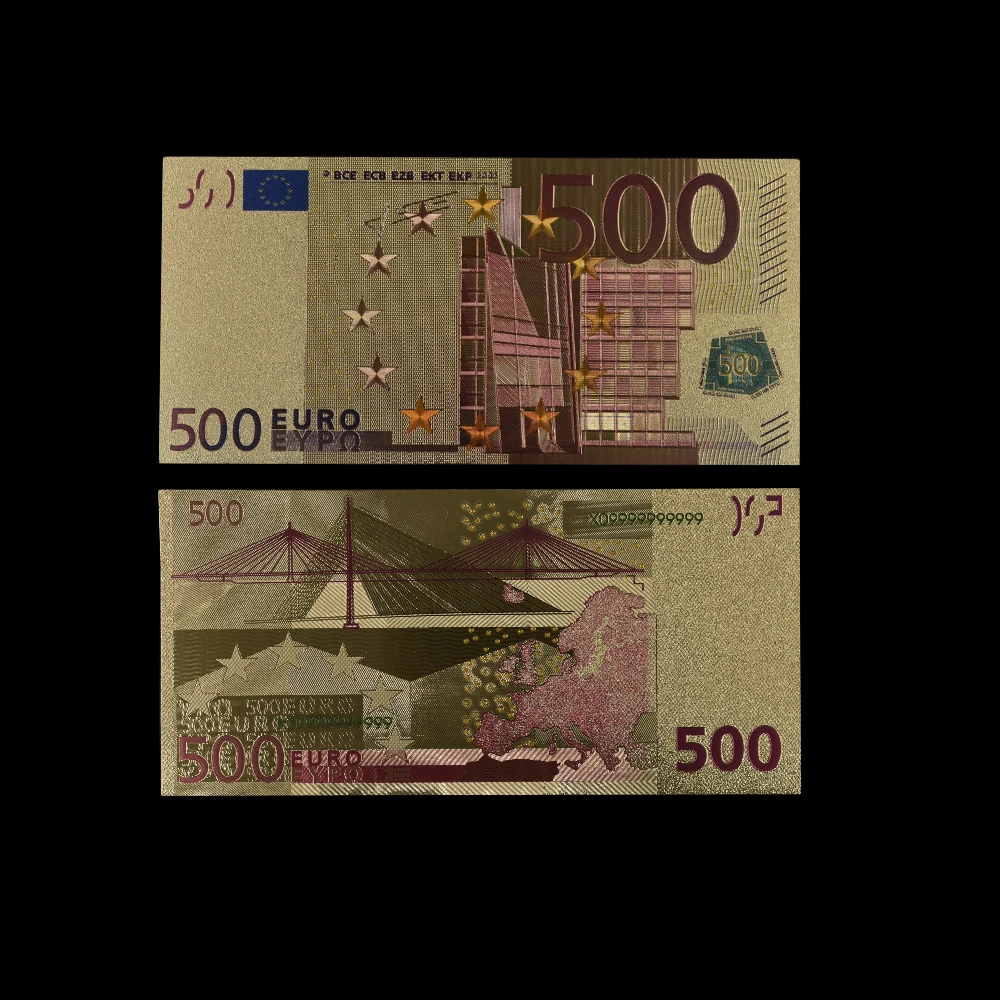 10 шт./лот цветные евро 500 банкноты в 24 каратном золоте имитация Денег ЕС