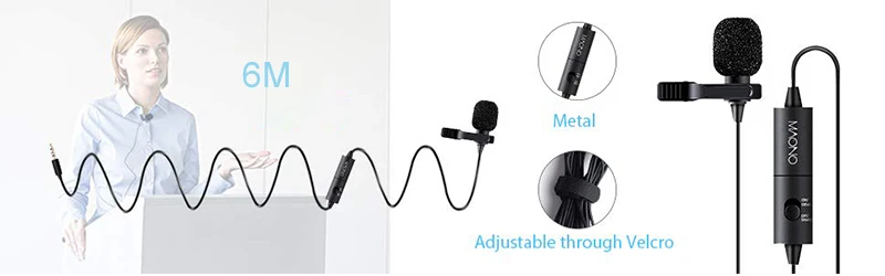 Микрофон MAONO Lavalier, 6 м, на клипсе, с воротником, конденсаторный микрофон, громкая связь, с отворотом, микрофон для смартфона Canon DSLR камеры, ПК, ноутбука