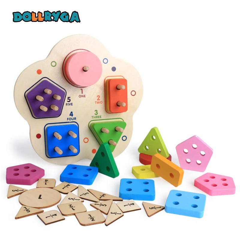 DOLLRYGA Digital Shape Matching Toys DIY Children Wooden Geometric Building Blocks Early Education Toys Gits Toy For Children