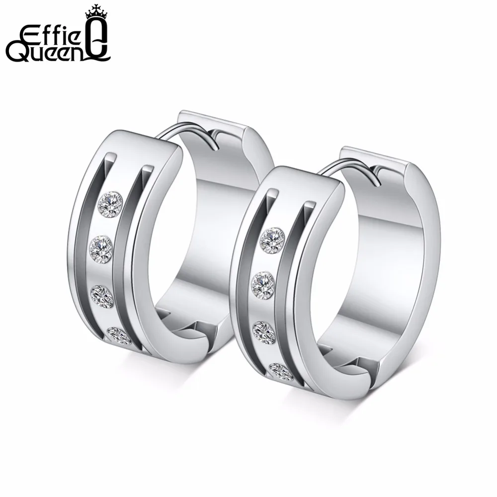 

Effie Queen Stainless Steel Silver Color Hoop Earrings AAA Cubic Zircon Small Earring Hoop 20mm Fashion Women Jewelry DGTE106