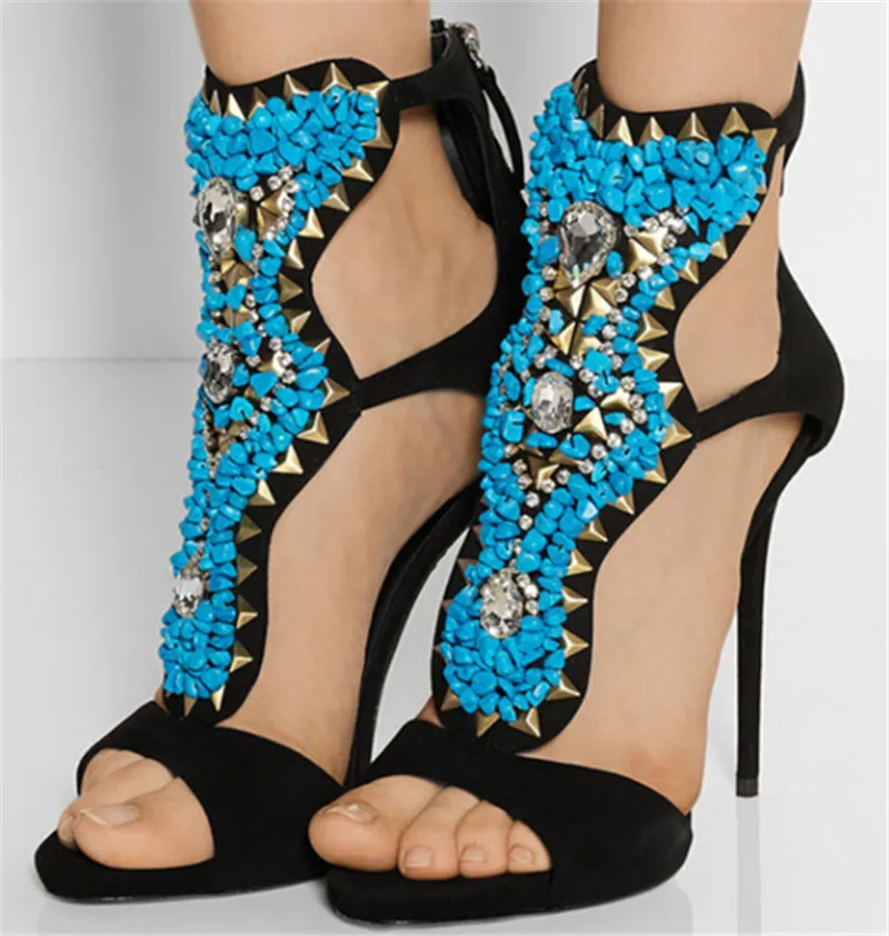 Shiny Blue Stone Turquoise Crystal Rivets Gladiator Sandals Women Sandals 2018 Shoes Woman High Heels Pumps Boot Sandalias Mujer (8)