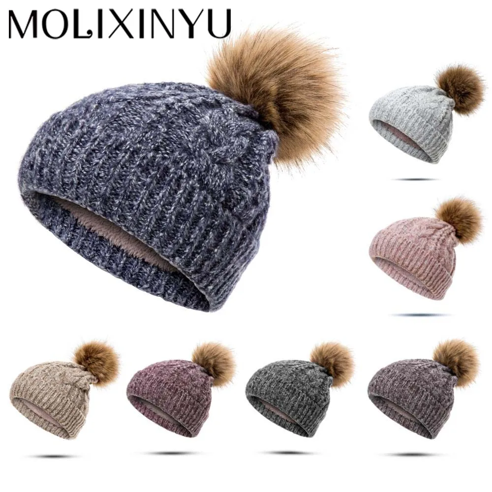 

MOLIXINYU Winter New Thickening Children's Hat Hair Ball Soft Winter Knit Boy Girl Winter Hat Baby Child Hat Over 5 Years old