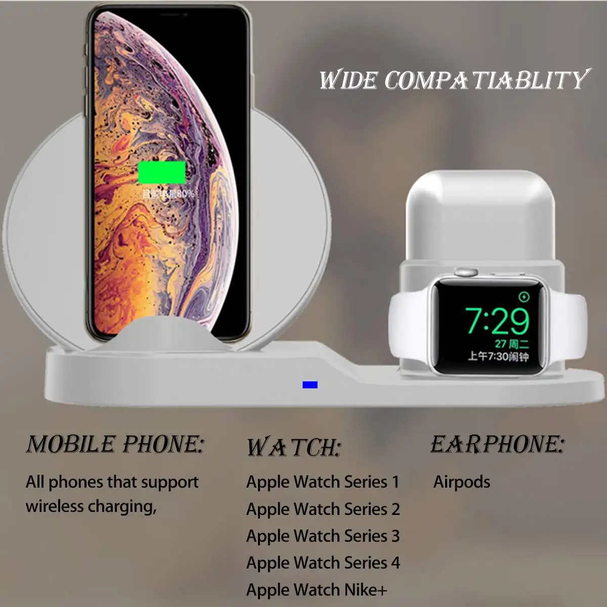 3 в 1 10 Вт Qi Беспроводное зарядное устройство для док-станции AirPods Быстрая зарядка для Apple Watch 1 2 3 4 для iPhone XR XS Max для samsung S9