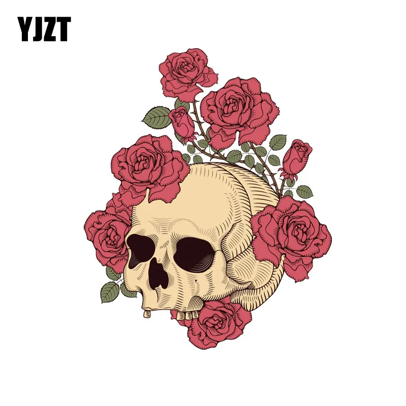 

YJZT 13.5CM*16.5CM Interestingly Skull Roses PVC Motorcycle Car Sticker 11-00700