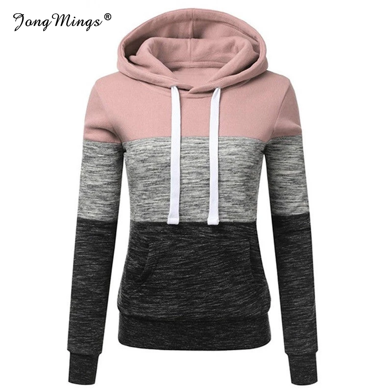 

Patchwork Sweatshirt Fleece Oversized Hoodie Tracksuits Long Sleeve Autumn Drawstring Pullover Hooded Moletom Feminino Inverno