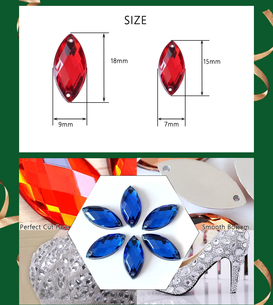 2 Sizes Horse Eye Acrylic Sew On Rhinestones Flatback Colorful Acrylic Glitter Crystals Stones For Women Dress Accessories B0656