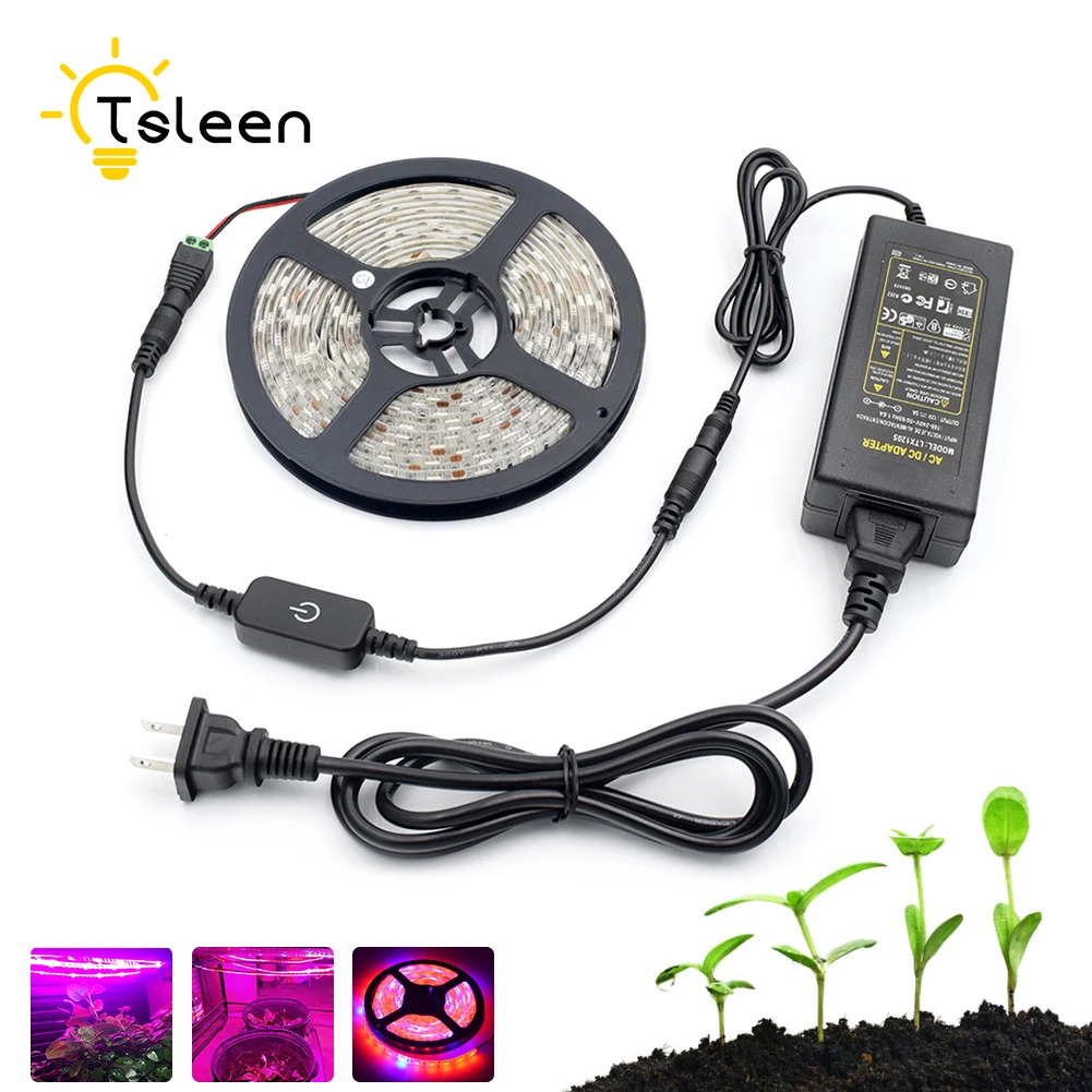 

LED Grow Lights DC12V 5050 Waterproof Growing LED Strip Plant Grow Lamp for Seedlings Greenhouse Hydroponic Light+EU/US/UK Power