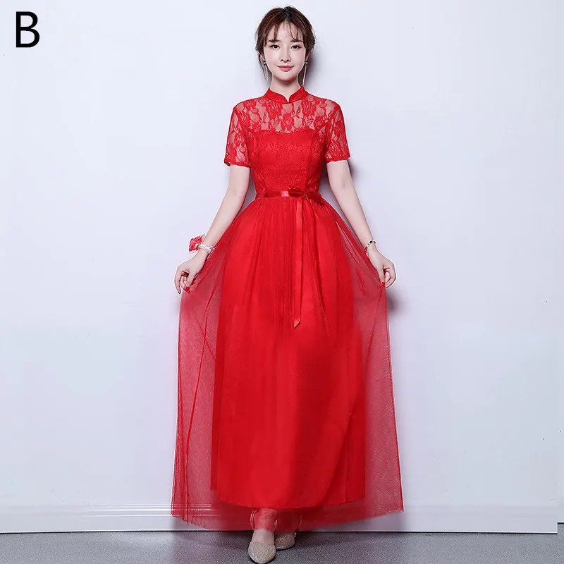 Red B Beauty Emily Очаровательное платье подружки невесты с круглым вырезом Настоящее фото элегантное красное свадебное платье для гостей Robe d'd'honneur - Цвет: Red B