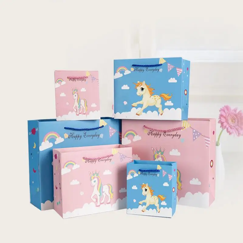 

10pcs/lot Color Print Cute Unicorn Cartoon Tote Paper Gift Bag Children Kids Birthday Party Gift Packaging Bag